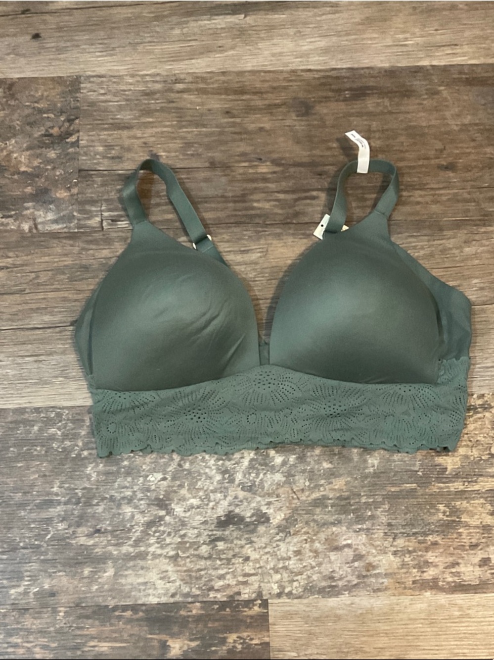 Aerie Olive Green Lace-Trim Padded Bralette